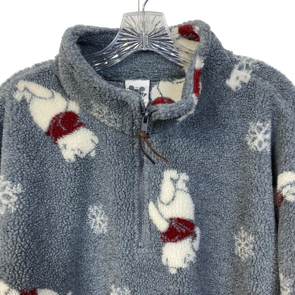 Winnie the Pooh XL Gray Fleece Pullover DISNEY CATALOG  Snowflakes Print 1/4 Zip - Picture 2 of 8